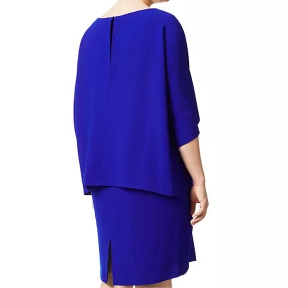 Adrianna Papell Plus Draped Popover Blouson Sheath Dress In Blue Womens Size 20 - Picture 7 of 12